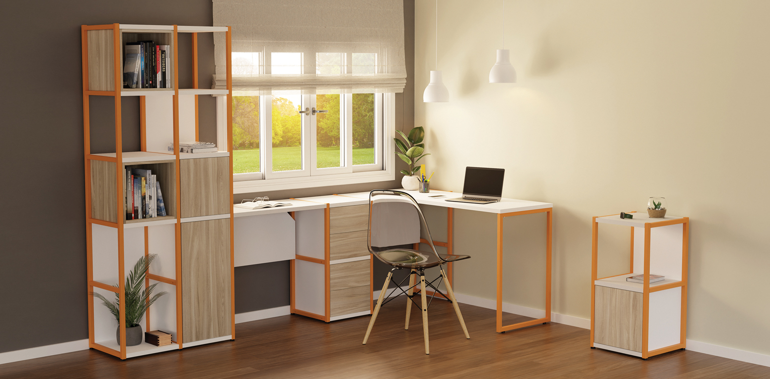 Conjunto de mesa e Estantes Make